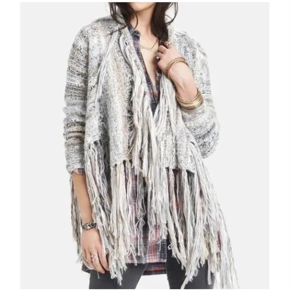 Free People Birkenstock Cardigan Womens Small Boho Chunky Fringe Wool Alpaca